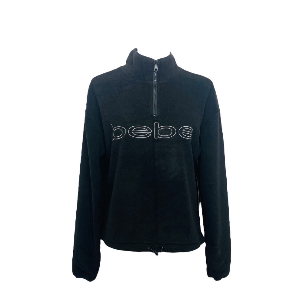 Bebe Sport Women’s Sweatshirt Black Fleece Lightweight Polartec Pullover 1/4 Zip